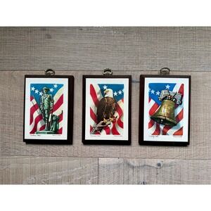 Rare Vintage 1970s Frank McWade Americana Wood Art wall decor Set Bicentennial